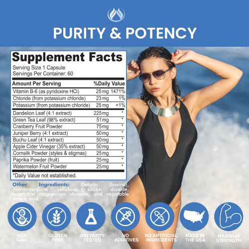 Water Pills Diuretic Water Retention, Liver Detox, Kidney Cleanse, Weight, Swelling, Bloating Relief. Green Tea, Cranberry, Apple Cider Vinegar, Dandelion Root, Vitamin B6, Chloride, Potassium (1)