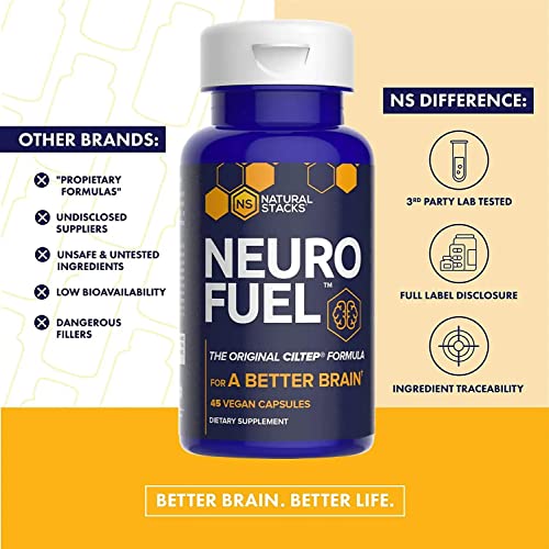 NATURAL STACKS NeuroFuel Brain Supplement & Focus Supplement - Improved Focus, Memory & Motivation - CILTEP Nootropics Brain Support Supplement Focus Pills & Energy Supplement (45ct)