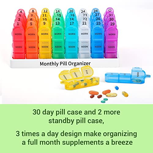 Daviky Monthly Pill Organizer 3 Times a Day, 30 Day Pill Organizer with Small Pill Box, One Month Medicine Organizer, 31 Day Pill Case Pill Container to Hold Vitamin, Supplement and Medication