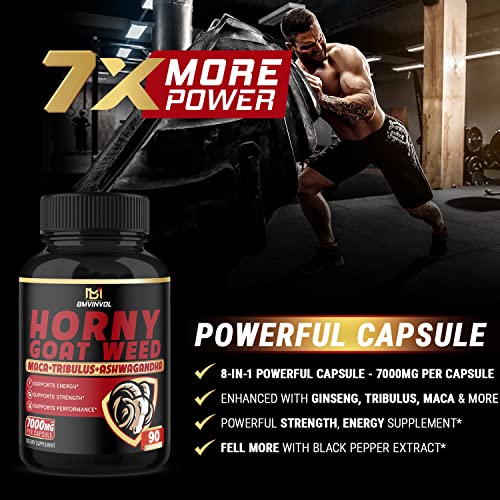 BMVINVOL Horny Goat Weed Capsules - 7000mg Herbal Equivalent - Maca, Ginseng, Tribulus Terrestris, Ashwagandha - Performance and Energy Support - 3 Months Supply