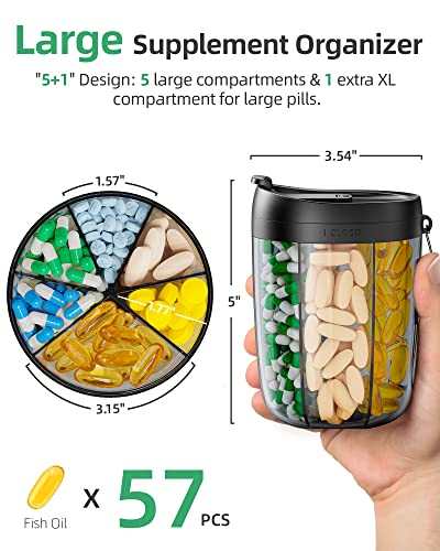 PULIV Large Supplement Organizer Bottle, Holds Plenty of Vitamins in 1 Monthly Pill Organizer Dispenser with Anti-Mixing & Wide Openings Design, Easy to Retrieve Meds, Includes 20 Pcs Stick-on Labels