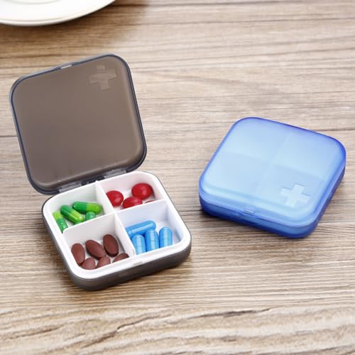 Lurrose 2 Pcs Travel Pill Organizer 4 Compartment Portable Pill Case Pill Box Medicine Vitamin Holder Container for Vitamin Fish Oil Capsule