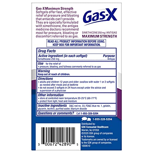 Gas-X Maximum Strength Gas Relief Softgels with Simethicone 250 mg for Bloating Relief - 50 Count