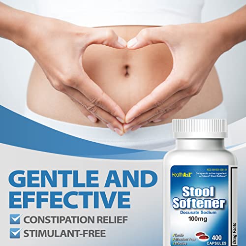 HealthA2Z® Stool Softener 400 Counts | Docusate Sodium 100mg | Red & White | Dependable, Gentle Constipation Relief