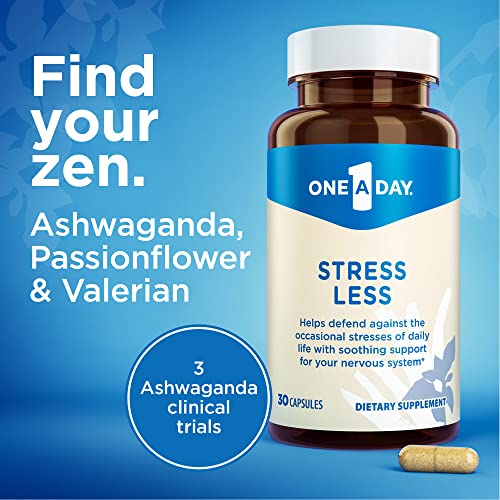 One A Day Stress Supplement – Occasional Stress Relief Supplement, Formulated with Ashwagandha, Passionflower and Valerian Extracts for Nervous System Support, 30 Capsules