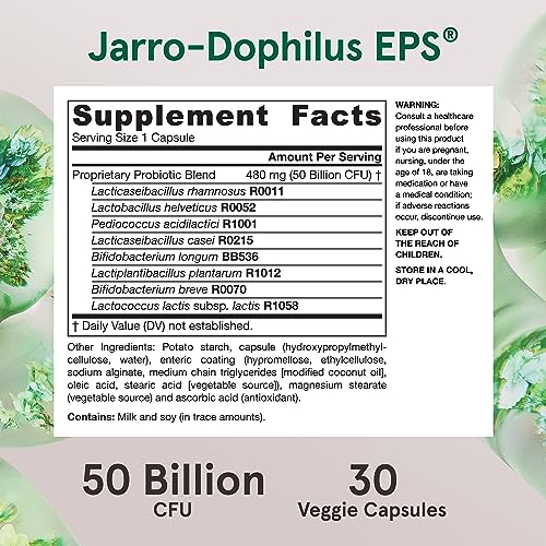 Jarrow Formulas Jarro-Dophilus EPS Gut Rescue Probiotics 50 Billion CFU with 8 Clinically-Studied Strains, Dietary Supplement for Gut Health Support, 30 Veggie Capsules, 30 Day Supply