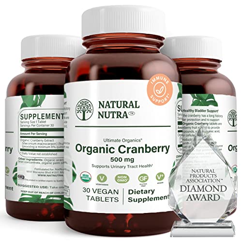 Natural Nutra Organic Cranberry Extract Supplement, Pills for Kidney Cleanse & Uniary Tract Health, Help Heart and Bone Health 30 Tablets, One Month Supply