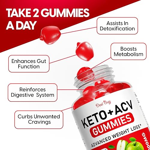 Keto ACV Gummies Advanced Weight Loss, Boost Metabolism with Apple Cider Keto Supplements, Gluten-Free, Apple Flavor Formula for Men & Women, Made in USA Keto+ACV, 1000 mg 60 Count