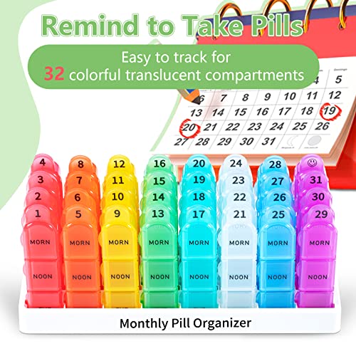 Zoksi Monthly Pill Organizer 3 Times a Day, One Month Pill Box Organizer Morn-Noon-Eve, 30 Day Pill Case for Travel, 31 Day Medicine Organizer with 32 Removable Compartments for All Meds