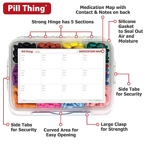 12 Compartment Large Pill Case with Airtight Seal - Silicone Gasket Waterproof Med Box with Medication Map (12 Compartment, 1 Pack)