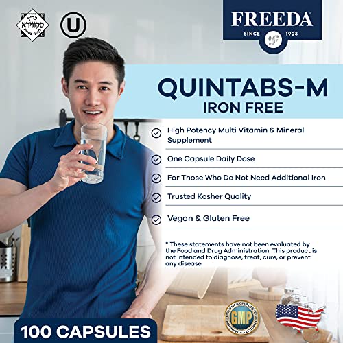 FREEDA Multivitamin – Quintabs-M Iron Free – Kosher Multi Vitamins Supplements for Women Health - Men’s Vitamins for Men Health - Multivitamins for Men & Women Adult Vitamins Multivitamin (250)