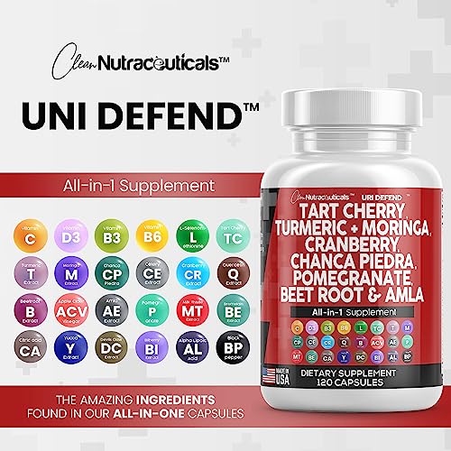 Tart Cherry Extract Capsules 20,000mg with Turmeric 8000mg Moringa 4000mg Cranberry 2000mg Chanca Piedra Celery Quercetin Beet Root ACV Pomegranate L Selenomethionine - Uric Levels - 120 Ct USA