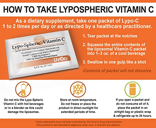 LivOn Laboratories Lypo–Spheric Vitamin C – 2 Cartons (60 Packets) – 1,000 mg Vitamin C & 1,000 mg Essential Phospholipids Per Packet – Liposome Encapsulated for Improved Absorption – 100% Non–GMO