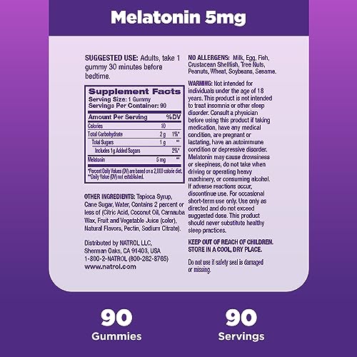 Natrol Melatonin 5mg, Dietary Supplement for Restful Sleep, 90 Strawberry-Flavored Gummies, 45 Day Supply