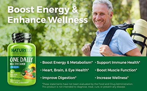 NATURELO One Daily Multivitamin for Men 50+ - with Vitamins & Minerals + Organic Whole Foods - Supplement to Boost Energy, General Health - Non-GMO - 60 Capsules - 2 Month Supply