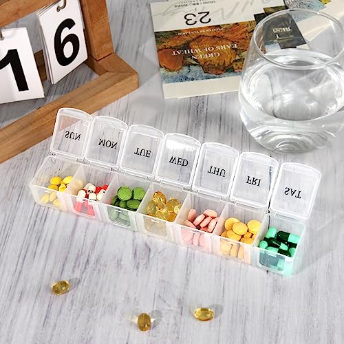 Extra Large Weekly Pill Organizer,Daily Pill Cases for Pills, Vitamin, Fish Oils or Supplements, BPA Free Pill Box (Transparent)