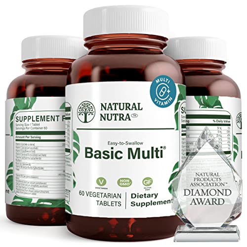 Natural Nutra Multivitamin and Mineral for Women and Men, One a Day Vitamin and Supplement, Vitamin B1, Calcium, Iron, Phosphorus, Vegetarian, Gluten-Free, 60 Easy to Swallow Tablets