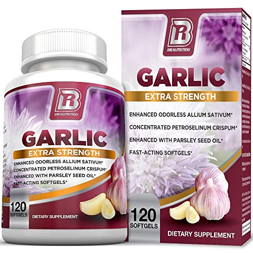 BRI Nutrition Odorless Garlic - 120 Softgels - 1000mg Pure and Potent Garlic Allium Sativum Supplement (Maximum Strength) - 60 Day Supply