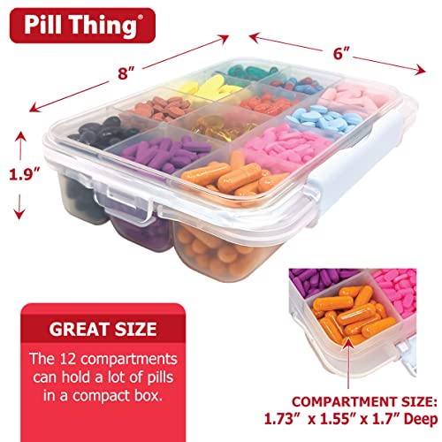 12 Compartment Large Pill Case with Airtight Seal - Silicone Gasket Waterproof Med Box with Medication Map (12 Compartment, 1 Pack)