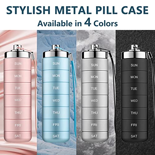 Mossime Metal Pill Organizer Weekly, Stackable Waterproof Travel Pill Box, Large Aluminum Alloy Pill Case Container, BPA Free 7 Day Daily Medicine Organizer for Vitamin, Fish Oil, Supplement