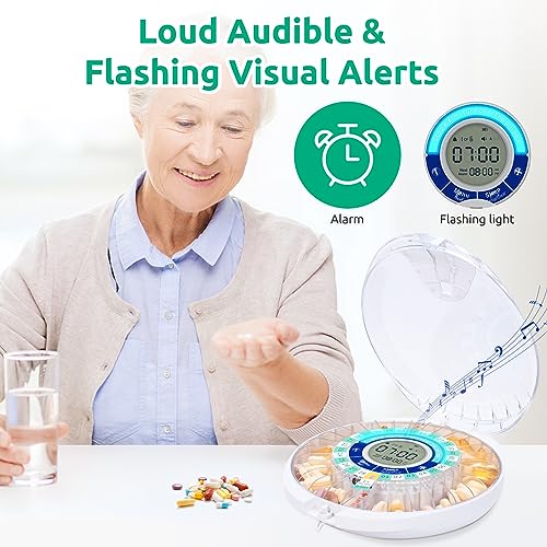 Automatic Pill Organizer with Alarm - Upgraded Motion Sensor Automatic Pill Dispenser for Elderly with Alarm and Flashing Light, Medication Organizer for Medication and Supplement, Smart Pill Reminder