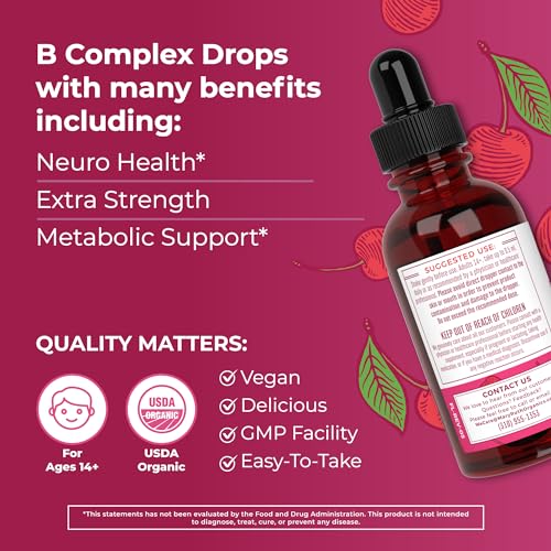 MaryRuth Organics Vitamin B Complex | B Complex Vitamins | 2 Month Supply | Biotin | Vitamin B12 | Niacin | Folate | Energy Support Supplement | Vegan | USDA Organic | Non-GMO | Gluten Free | 1 Fl Oz