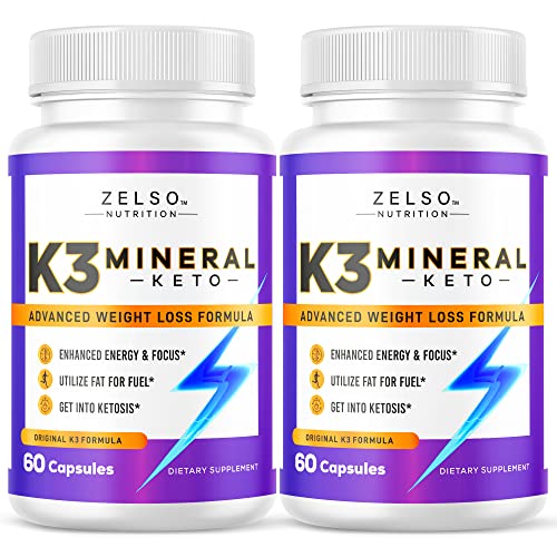 (2 Pack) K3 Mineral Keto Pills by Zelso Nutrition, Advanced K3 Pill Formula For Men and Women - Emily, 60 Day Supply (120 Capsules)