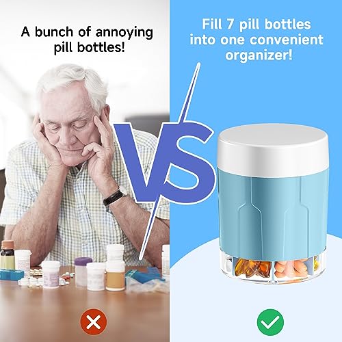 Zoksi Large Pill Organizer for Monthly, Vitamin Bottle Organizer with 7 Compartments, Supplement Organizer for Medicine Storage, Pill Dispenser for Medication, Vitamin Container for Travel (Blue)