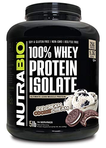 NutraBio 100% Whey Protein Isolate - Complete Amino Acid Profile - 25G of Protein Per Scoop - Soy and Gluten Free - Zero Fillers, Non-GMO, Protein Powder - Cookies and Cream, 5 Pounds