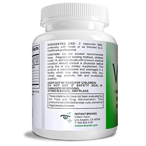 Instant Vision Complete Natural Eye Support Formula Maximum Strength Vision Support Blend of Lutein in One Daily Vision Supplement.