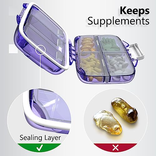 Travel Pill Organizer - Moisture Proof Pill Holder Daily Medicine Organizer Box Small Pill Case for Vitamin Supplement Pocket Pharmacy with Labels Pill Box for Purse Cute Pill Container 7 Compartments