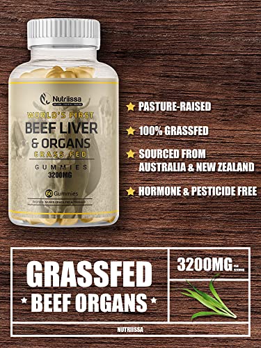 Beef Liver and Organs Gummies – Advanced Supplements with Beef Organs – (Desiccated) 3200mg EA Beef Organ Supplement with Liver, Heart, Kidney, Pancreas, Spleen – Rich in Vitamin A – 60 Gummies