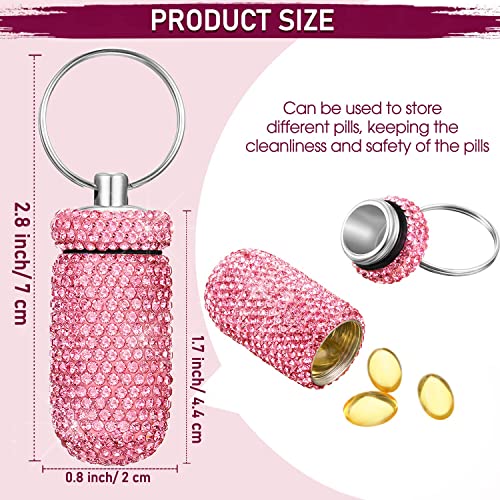 3 Pieces Bling Pill Container Portable Pill Bottle Case Waterproof Travel Pill Holder Storage with Keychain for Outdoor Camping Traveling