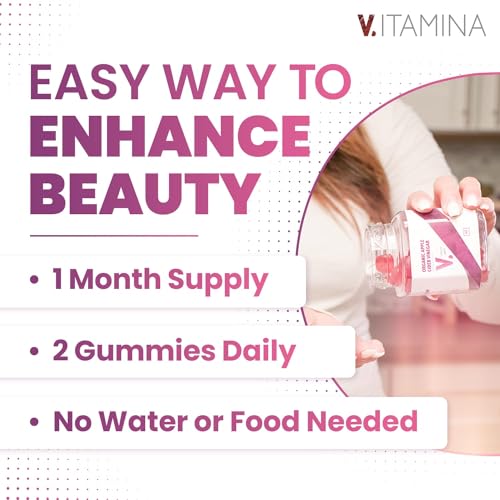 V ITAMINA Hair Skin and Nails Gummies - Nail Growth Treatment, Hair Vitamins for Hair Loss for Women with Biotin, Vitamin C&E - 60 Count, 1 Month Supply