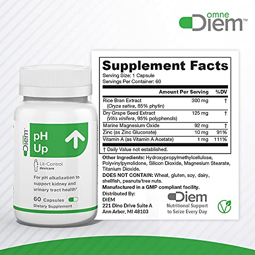 Omne Diem Lit-Control pH Up, 60 Capsules – Dietary Supplement for pH Alkalization to Support Kidney & Urinary Tract Health