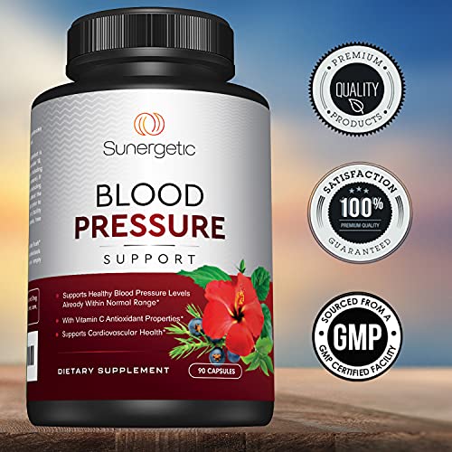 Premium Blood Pressure Support Supplement For Cardiovascular & Heart Health with Garlic, Hawthorn & Hibiscus - 90 Capsules