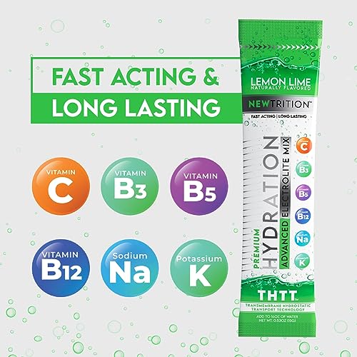 NewTrition Hydration Drink Electrolyte Powder Packets | Dehydration Relief | Non-GMO | Lemon Lime - 12 Count