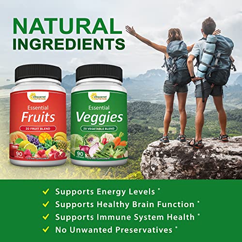 aSquared Nutrition Fruits and Veggies Supplement - 90 Veggie & 90 Fruit Capsules - Superfood Vegetable Greens Vitamins Pills - Nature's Super Food Alternative to Powder & Gummies