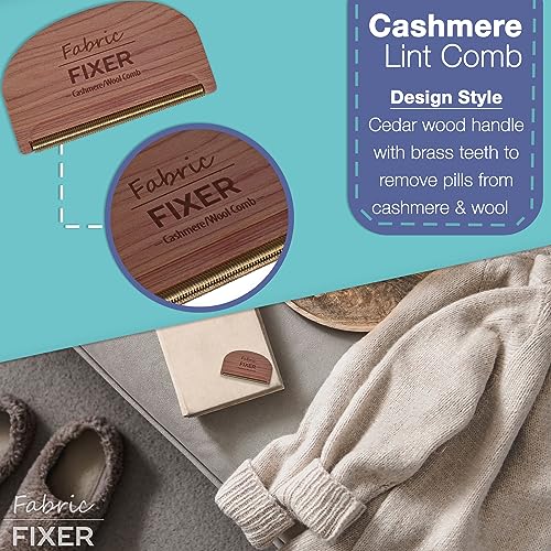 Cashmere Pill Remover Comb & Multi Fabric Shaver Depilling Sweater Fuzz Comb Set (Cedar & Beech Wood) Wool Pilling Remover for Delicate Clothing Fabrics, Furniture, Pillows, Sheets by Fabric Fixer