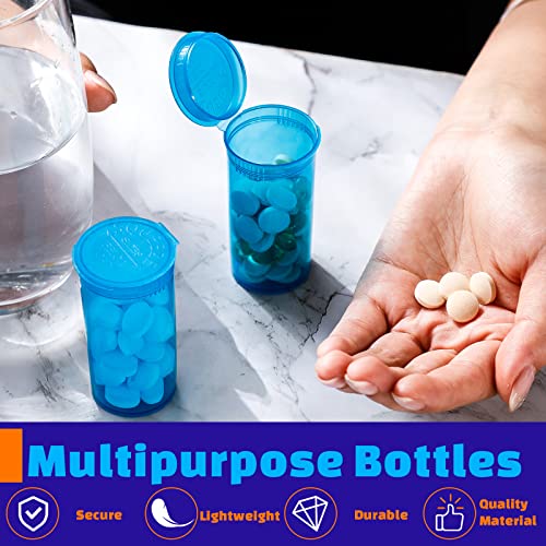 Rtteri 120Pcs Empty Pill Bottles with Caps 19Dram Blue Plastic Medicine Bottles Container Prescription Medication Vials Clear Containers Safety Cover Pill Cases Organizer Pharmacy