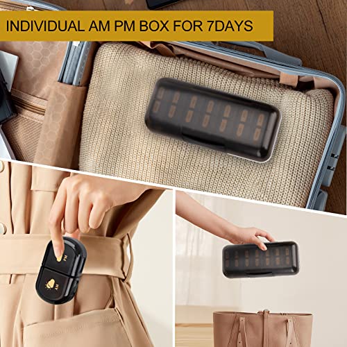 Travel Pill Organizer 2 Times a Day Travel Pill Box Case Weekly AM PM Pill Medicine Organizer 7 Day Small Day and Night Pill Organizer Twice a Day