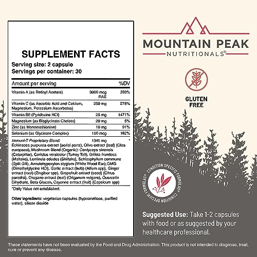 Mountain Peak Nutritionals Immuni-T - Helps Support Respiratory and Immune System - Zinc, Vitamin A, Vitamin C and Vitamin B6 - Hypoallergenic Dietary Supplement (60 Vegetarian Capsules)