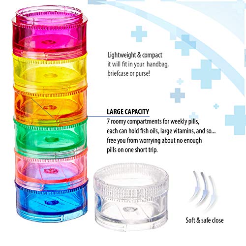 2 Pack Rainbow 7 Day Stackable Pill Organizer case Tower Box Medicine Planner Small case (Seven Day Weekly Travel Container) Medication, Vitamin Holder Organizer Pillbox Dispenser. Daily Organizers