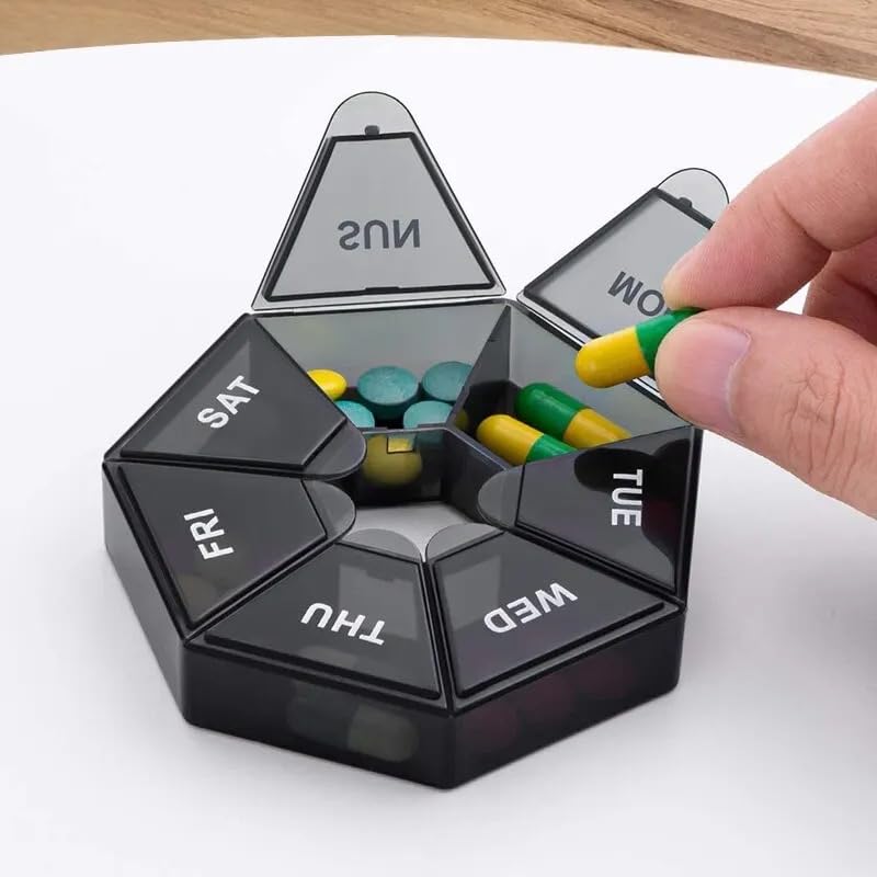 Portable Pills Box - 7 Days Medicine Container - Pill Organizer - Sorting - Tablet Storage - Holder Case - Travel - Vitamin Pill Box