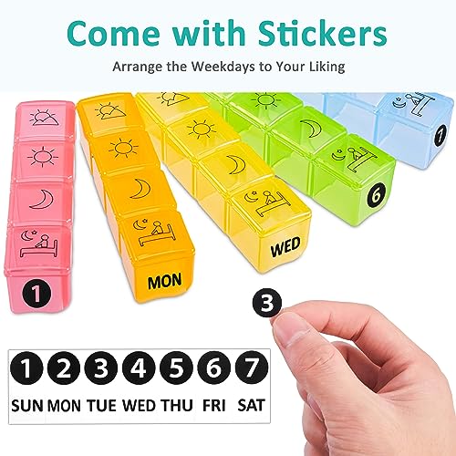 Fullicon Weekly Pill Organizer 4 Times a Day, Pill Box 7 Day for Travel, Moisture-Proof Daily Pill Box Organizer, Large Pill Case for Medicine, Vitamin, Fish Oil, and Supplement (Clear and Green)