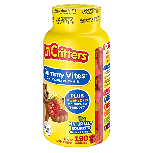 L'il Critters Gummy Vites Daily multivitamin: Vitamins C, D3 and Zinc for Immune Support 190 ct (95-190 day supply), 5 delicious flavors from America’s number one Kids Gummy Vitamin Brand