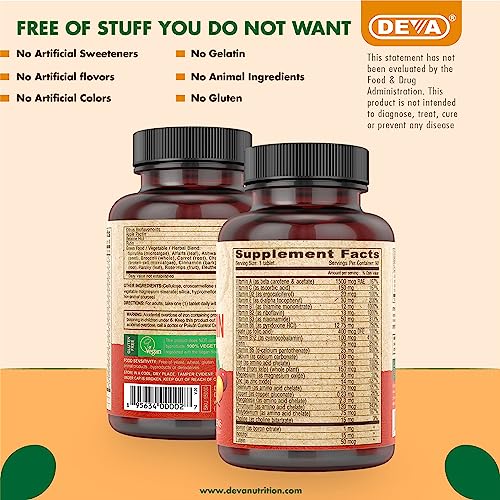 DEVA Vegan Multivitamin & Mineral Supplement - Vegan Formula with Green Whole Foods, Veggies, and Herbs - High Potency - Manufactured in USA and 100% Vegan - 90 Count (Pack of 2)