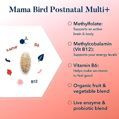 Best Nest Wellness Mama Bird Postnatal Vitamins for Breastfeeding and Postpartum, Whole Food Organic Blend, Methylated Vitamins, Vegan, Once Daily, 30 Ct