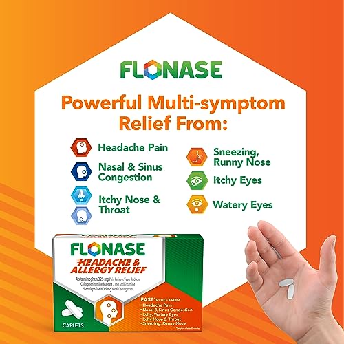 Flonase Headache and Allergy Relief Caplets with Acetaminophen 650 mg, Chlorpheniramine Maleate 4 mg and Phenylephrine HCl 10 mg Per 2 Caplet Dose - 48 Caplets