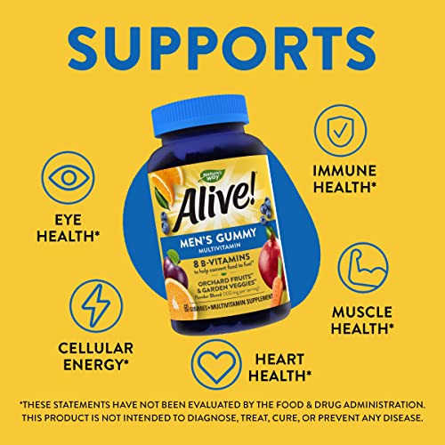 Nature's Way Alive! Men's Daily Gummy Multivitamin, Full B-Vitamin Complex, Supports Muscle Function*, Fruit Flavored, 60 Gummies